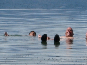 Eddie and Joe afloat in Mono Lake