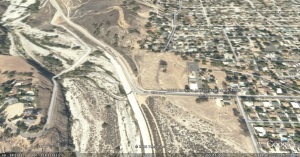 Google Earth image of Tujunga Wash and proposed development.  Click on image for enlargement.